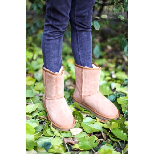 Cizme Scurte Din Piele Intoarsa Naturala Tip Ugg Bej 2
