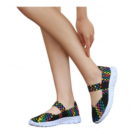 Espadrile elastice negre multicolor