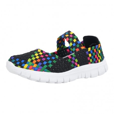 Espadrile elastice negre multicolor