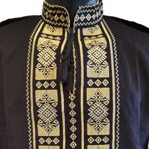 Ie neagra cu guler tunica broderie aurie 2