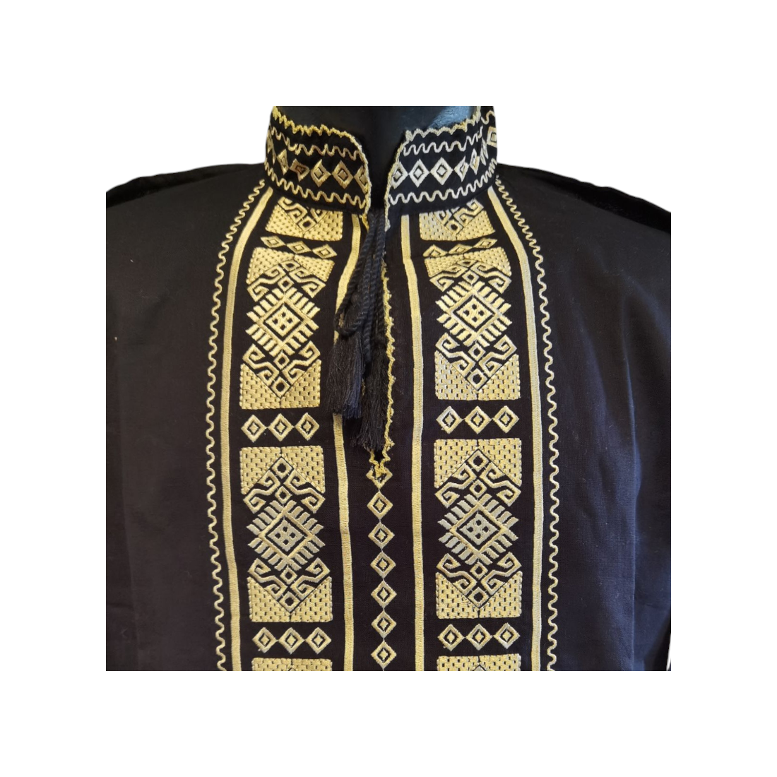 Ie neagra cu guler tunica broderie aurie