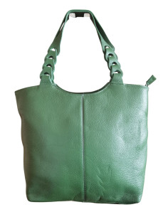 Geantă damă din piele naturală verde cu barete împletite – eleganță și rafinament