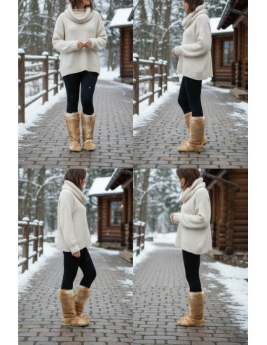 Cizme Pentru Dama Femei Blana Naturala Beige marimi disponibile de la 35 la 41