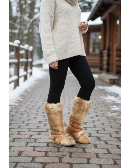 Cizme Pentru Dama Femei Blana Naturala Beige marimi disponibile de la 35 la 41