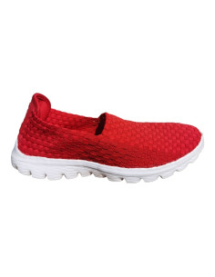 Pantofi casual barbati rosii elastici tip slip-on cu talpa alba flexibila si design impletit modern 2
